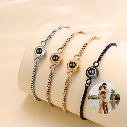 Personalisierbare Fotokette - Edelstahl Erinnerungs Armband mit Fotoprojektion